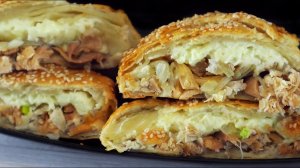 Слоеный пирог с курицей и сыром. Проще простого. Выпечка из слоеного теста