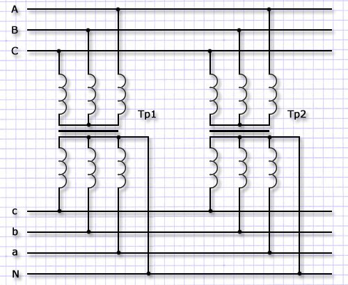 Схемы фазировки трансформаторов для включения на параллельную работу