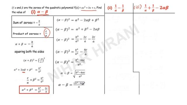 If α & β are Zeroes of the quadratic polynomial f(x)=ax^2+bx+c, Find Value α-β,1/α-1/β,1/α+1/β-2α смотреть онлайн