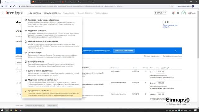 Новый тип кампаний в Яндекс Директ. Продвижение контента. Настройка от команды Sinnaps. смотреть онлайн