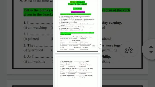 Important que board exam related to past continuous tense for class 10