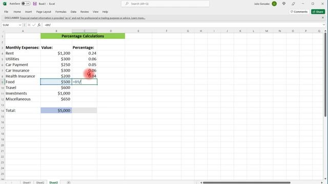 How To Calculate Percentages In Excel Using a Personal Budget Template