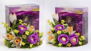 Оформление коробки чая цветами из конфет. Сладкая композиция своими руками.mp4