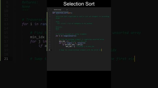 Selection Sort Code in Python | Sorting Algorithms | Python Coding Tutorial | Python Code Interview