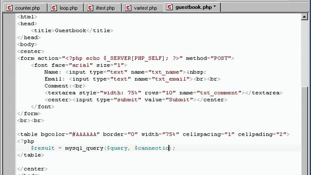 Php & Mysql (course 17 Writing A Guest Book)