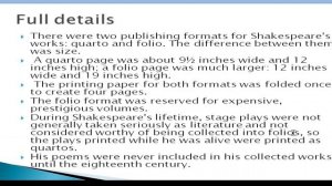 Texts: Quartos and Folios(General Shakespeare)