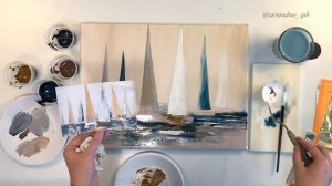 КАРТИНА с ПОТАЛЬЮ - "Золотые парусники" / Золотая и серебряная поталь в одной работе.