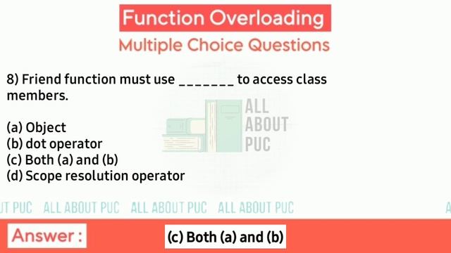 2nd PUC | Computer Science | MCQs - Function Overloading | 2023 | CEBA | PCMC