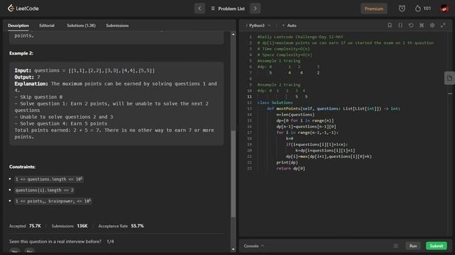 Daily Leetcode Challenge | Day  12 | Solving Questions With Brainpower