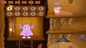 Лунтик учит детей цифрам помогая развозить грузы на лифте