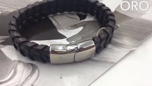 Мужской браслет из кожи и стали