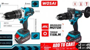 Бесщеточная аккумуляторная дрель WOSAI 20V WS-MD13 Brushless cordless drill