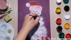 Рисуем СНЕГОВИКА губкой! Рисунок на Новый год. Мастер класс для детей. How to draw a snowman