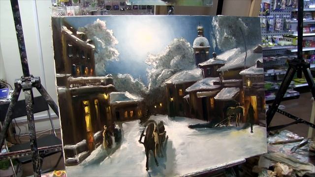 Урок живописи маслом Деревенский Пейзаж Зимой. Александр Южаков смотреть онлайн