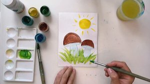 Урок рисования для самых маленьких. Рисуем грибочки. Как нарисовать грибы. Рисуем солнышко и улиток
