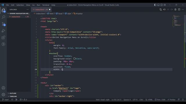 Shrink navigation menu on scroll html & css tutorial #html #css #navigation #menu #scroll