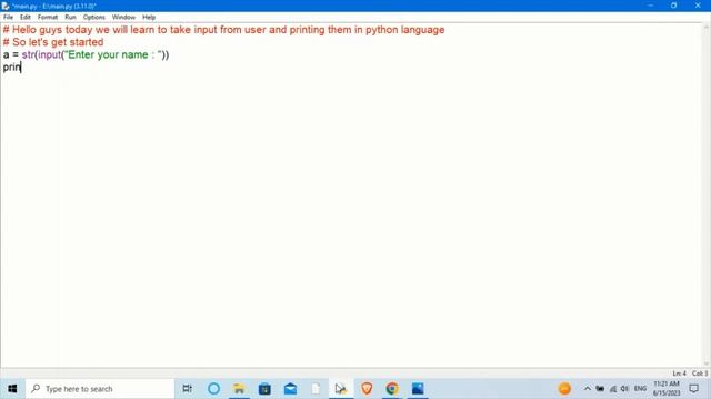 Taking input from user and printing it using python