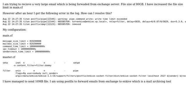 DevOps & SysAdmins: postfix warning: pipe_command_write: write time limit exceeded смотреть онлайн