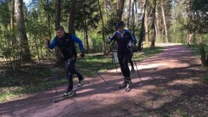 Лыжероллеры. Тренировка по гравийным дорожкам. Классический ход