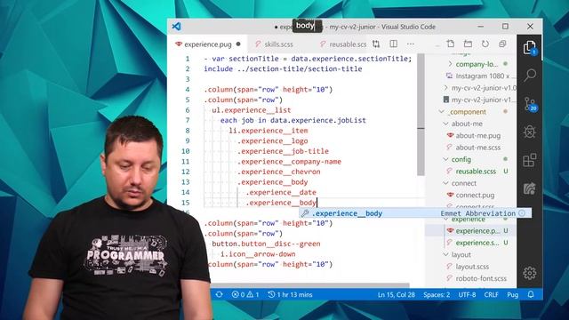 042 generate the HTML structure using PUG for the experience accordion mp4