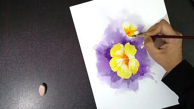 Watercolor painting of a yellow Hibiscus flower/ Very Easy Watercolor tutorial/how to do watercolor смотреть онлайн