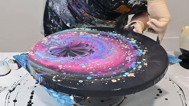 Galaxy Open Cup Acrylic Pour with "Magic Spray" & Pearls - LIVE Fluid Art Tutorial смотреть онлайн