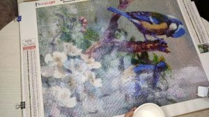 Готовая работа алмазная мозаика, покрываю лаком. Очень была проблемная.