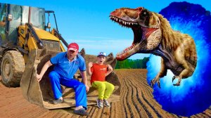 Артемоха и папа на тракторе нашли портал с динозаврами.mp4