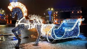 Новогодний Футаж Сверкающие Сани и Лошадка. Футажи Новый Год в Городе. Новогодние Футажи Видеофутаж