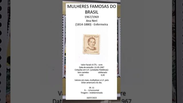 #short Ana Neri, RHM 530, Mulheres Famosas do Brasil, selos postais, Filatelia, Enfermeira,filateli