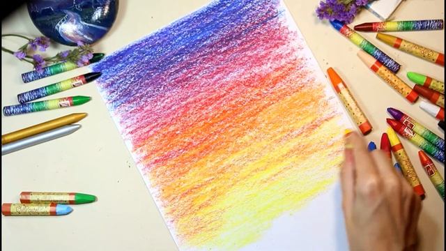 ЗАКАТ ВОСКОВЫМИ КАРАНДАШАМИ . Урок рисования для начинающих. смотреть онлайн