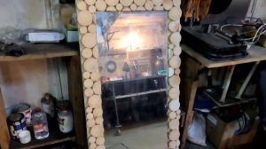 Зеркало из спилов дерева. Выполнено на фанере из березы, Спилы ели.