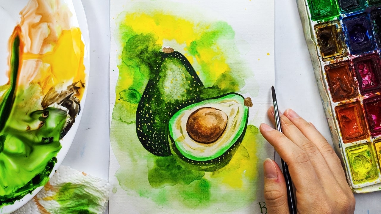 Как нарисовать авокадо акварелью поэтапно. Акварель для начинающих