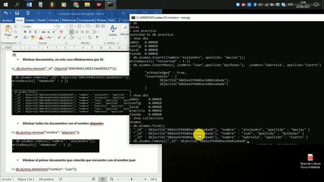 Ejecución de comando en CMD  Mongodb