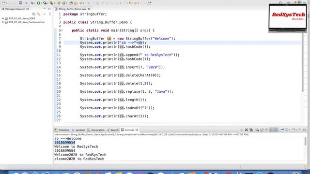 # 63 stringbuffer java | stringbuffer class | java stringbuffer | Java Tutorial from RedSysTech