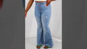 NEW Vibrant MIU Full Size Jess Button Flare Jeans | Blue| 1XL - 3XL