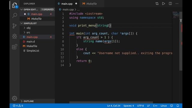 C++ Tutorial for Beginners #3: Start of our List Program using Visual Studio Code | (Linux)