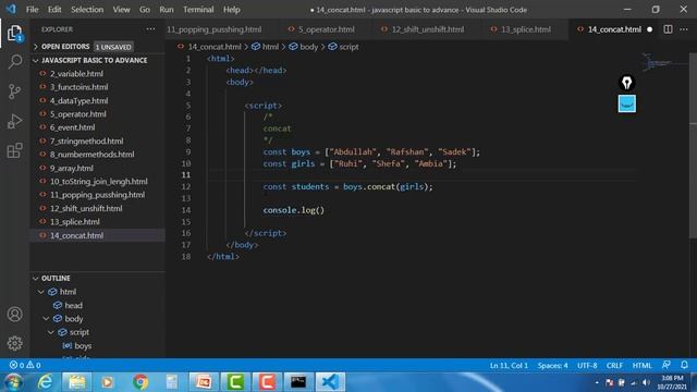 #14 Array concat | Javascript tutorial for beginners in Bangla | Basic to advance