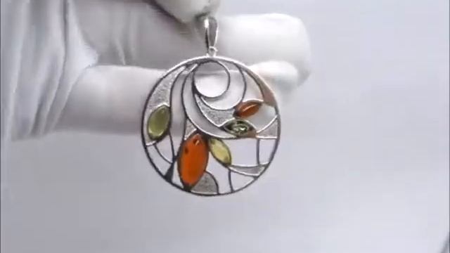 Серебряный комплект серьги и подвеска янтарь натуральный микс серебро 925 проба Ag S131