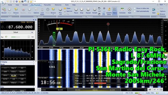 01.07.2023 15:56UTC, [Es], Radio EasyRock, Италия, 87.6МГц, 2005км