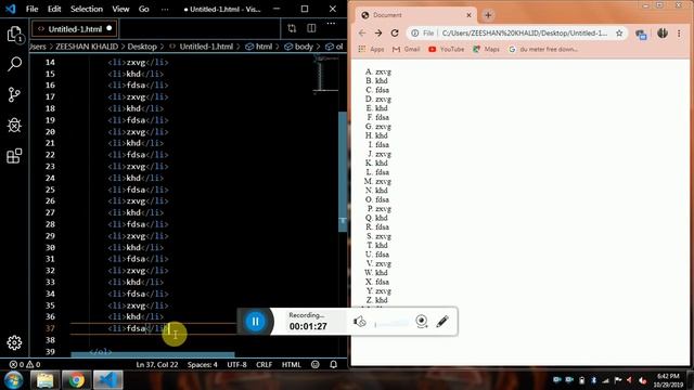 HTML video tutorial-4- html Order list tags