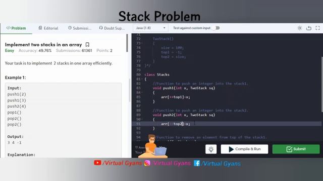 Implement two stacks in an array | Algorithm/Code | C++ | Java | Competitive Coding | Interview смотреть онлайн