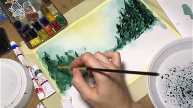 РИСУЕМ ЗИМНИЙ ПЕЙЗАЖ акварелью смотреть онлайн