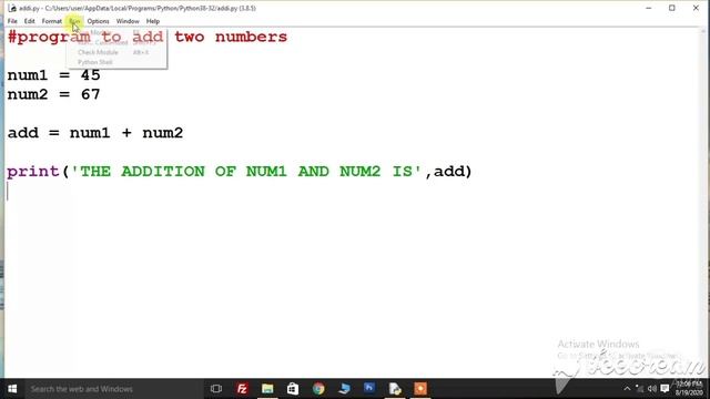 PROGRAM TO ADD TWO NUMBERS | PYTHON | PYTHON PROGRAM FOR CLASS 11 & 12 CBSE
