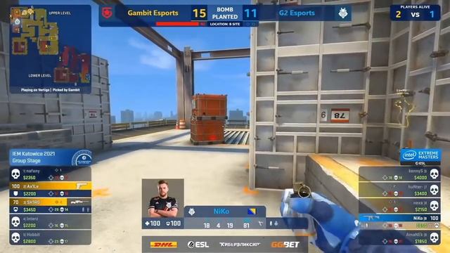 Матч за выход в Плей-офф. G2 vs GAMBIT. Группа A. IEM Katowice 2021 смотреть онлайн