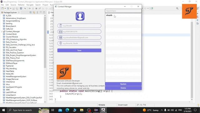 Contact Manager | Project | JavaFX | GUI Java | semester project | Mini software using Core Java
