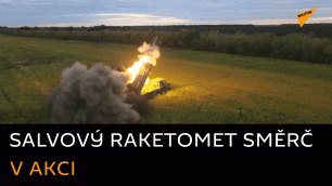 Bojová práce salvového raketometu Směrč po ukrajinských pozicích