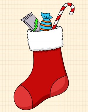 Рисуем с детьми новогодний носок с подарками