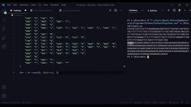 Protein translation from RNA sequence using PYTHON | Bioinformatics | Akash Mitra