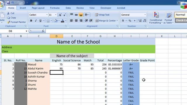How to Create Mark Sheet Letter Grade and Grade Point in Excel sheet Bangla Voice